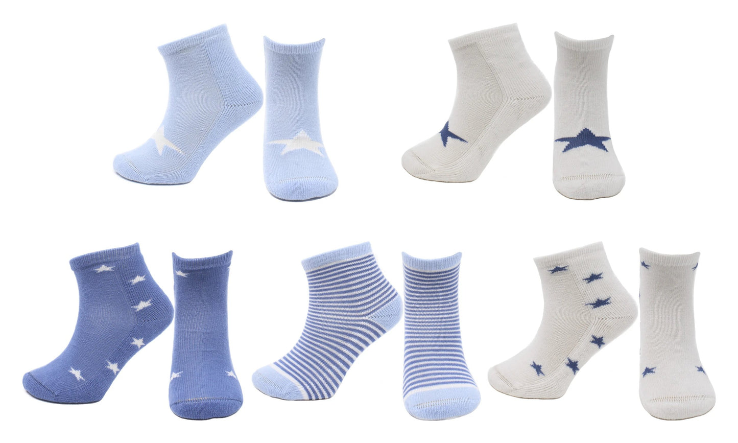 REF 31497 - Socquettes Sans Couture Bébé Garçon Ciel et Mer Bleu en Coton Peigné (5 paires)