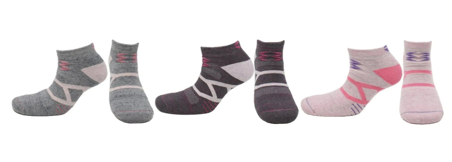 REF 32602 - Socquettes Sport Femme Sans Couture Crazy Touch Gris Mauve Rose en Coton Peigné (3 paires)