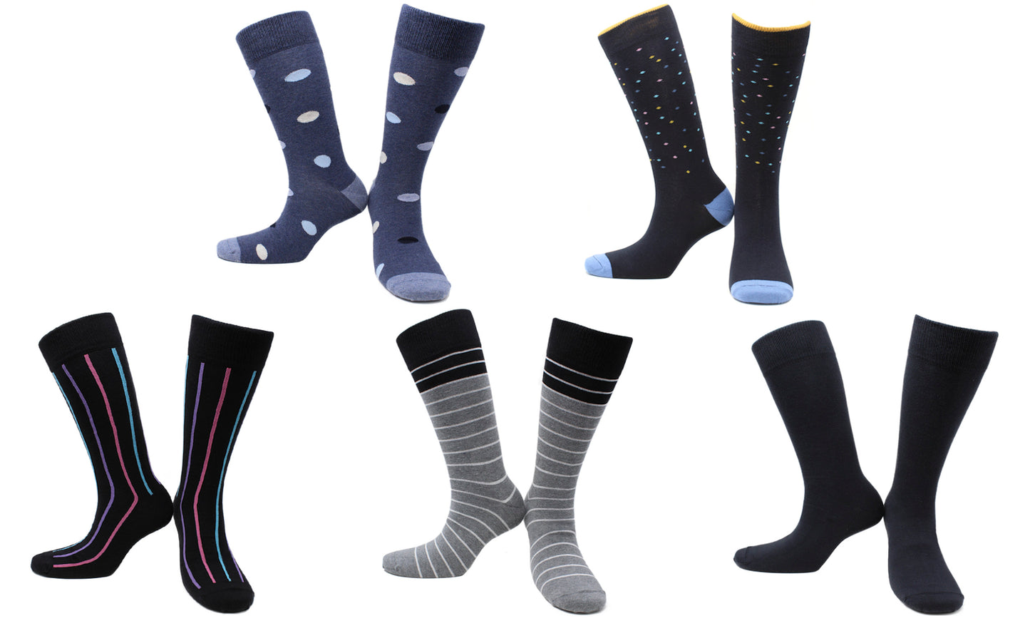 REF 39104 - Chaussettes Homme Crazy Touch Noir Gris Bleu en Coton Peigné (5 paires)
