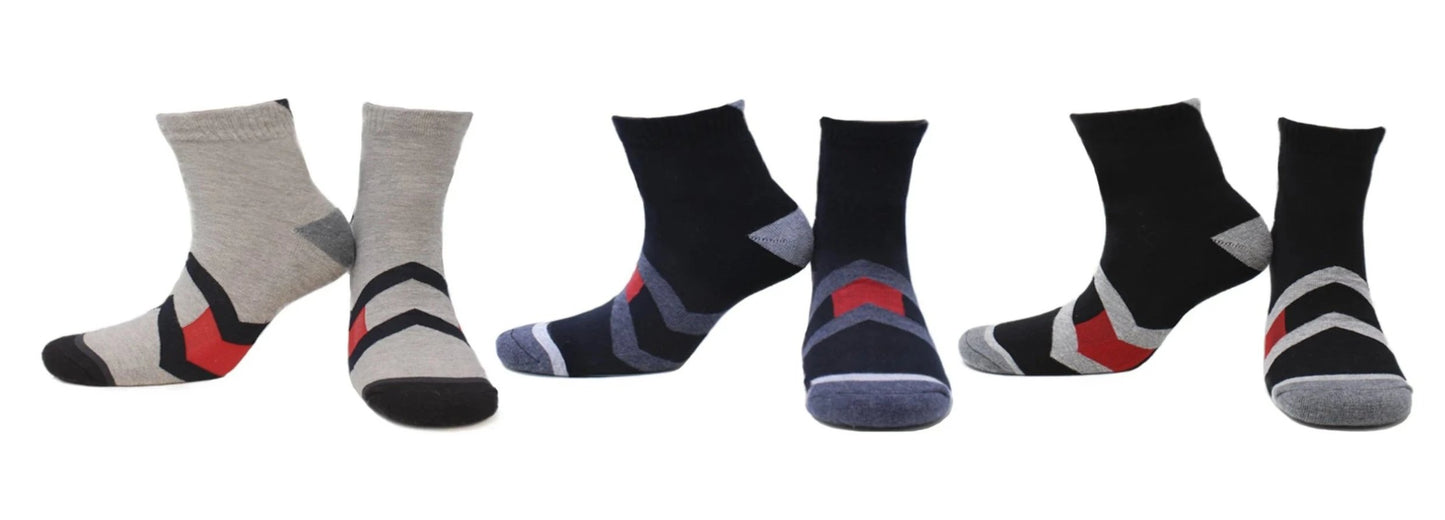 REF 39115B - Chaussettes Sport Homme Chevron Gris Bleu Marine Noir en Coton Peigné (3 paires)