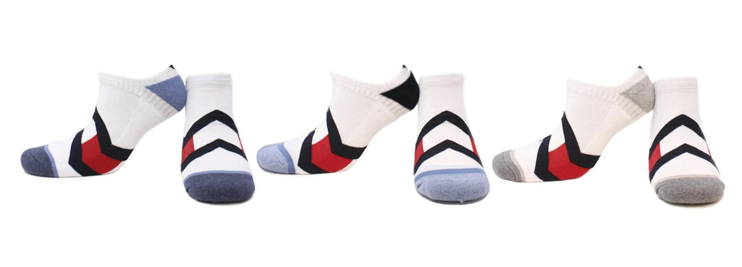 REF 39116A - Chaussettes Invisibles Sport Homme Enfant Chevron Blanc en Coton Peigné