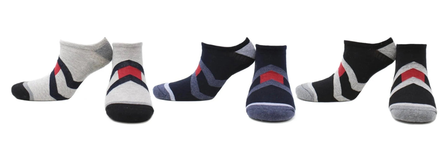 REF 39116B - Chaussettes Invisibles Sport Homme Enfant Chevron Gris Bleu Marine Noir en Coton Peigné (3 paires)