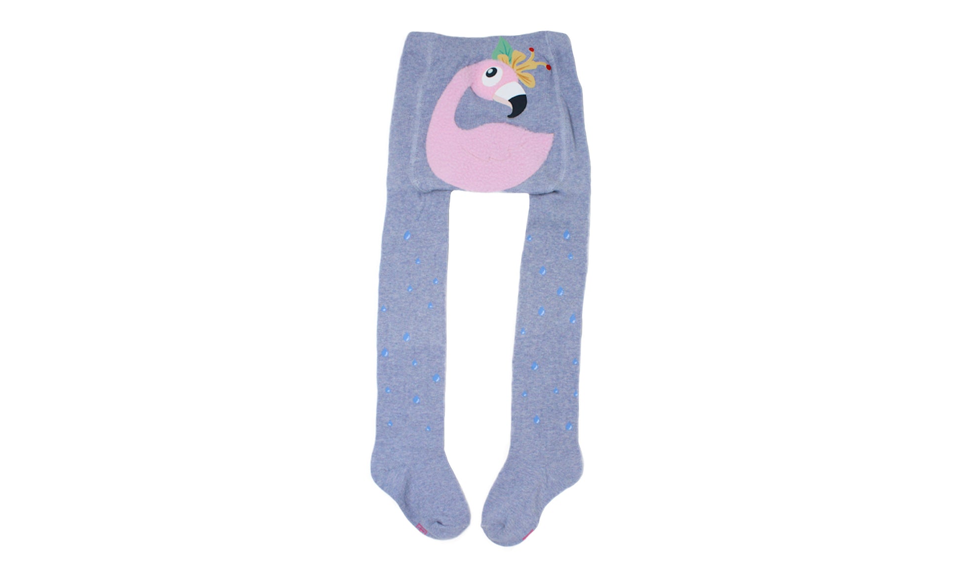 REF 39408C - Collant Fille 4D Flamant Rose Bleu Gris en Coton Peigné