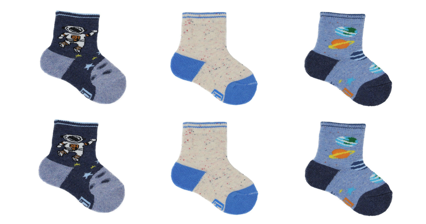 Chaussettes Bébé Espace en Coton Écologique - Bleu, Beige, Gris (6 paires)