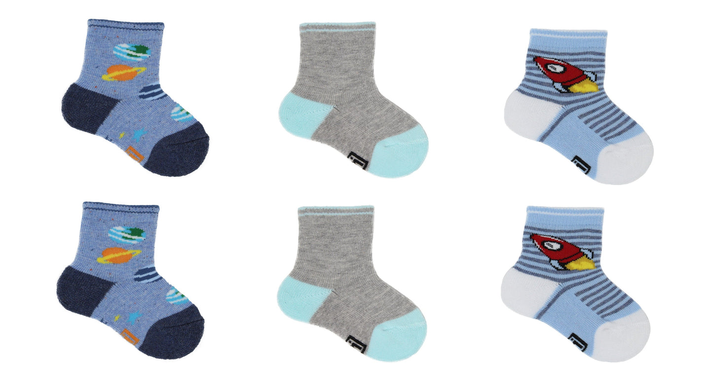 Chaussettes Bébé Espace en Coton Écologique - Bleu, Beige, Gris (6 paires)