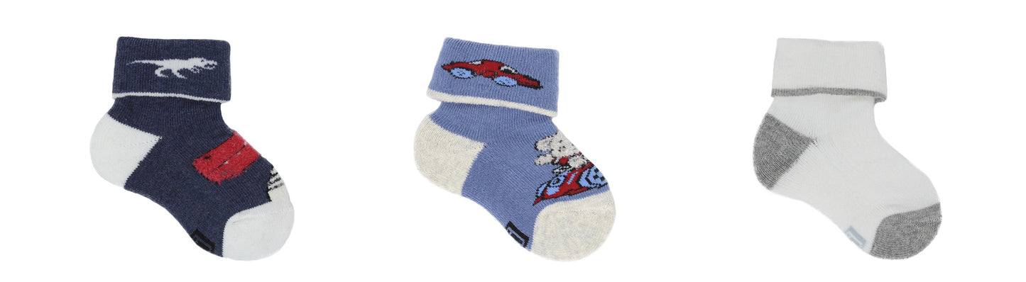 Chaussettes Bébé Fantaisie en Coton Écologique - Bleu, Beige (3 paires)
