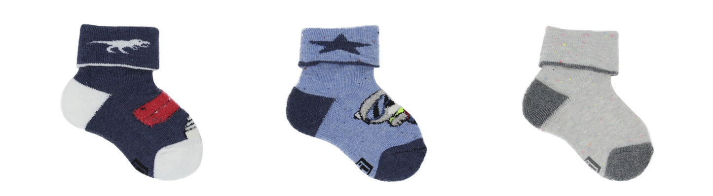 Chaussettes Bébé Fantaisie en Coton Écologique - Bleu, Beige (3 paires)