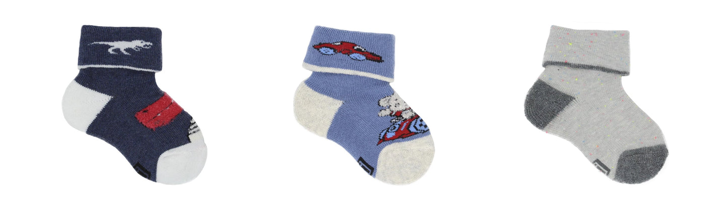 Chaussettes Bébé Fantaisie en Coton Écologique - Bleu, Beige (3 paires)