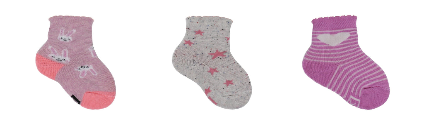 REF 39601B - Chaussettes Bébé Fille Fantaisie Rose Beige en Coton Peigné (3 paires)
