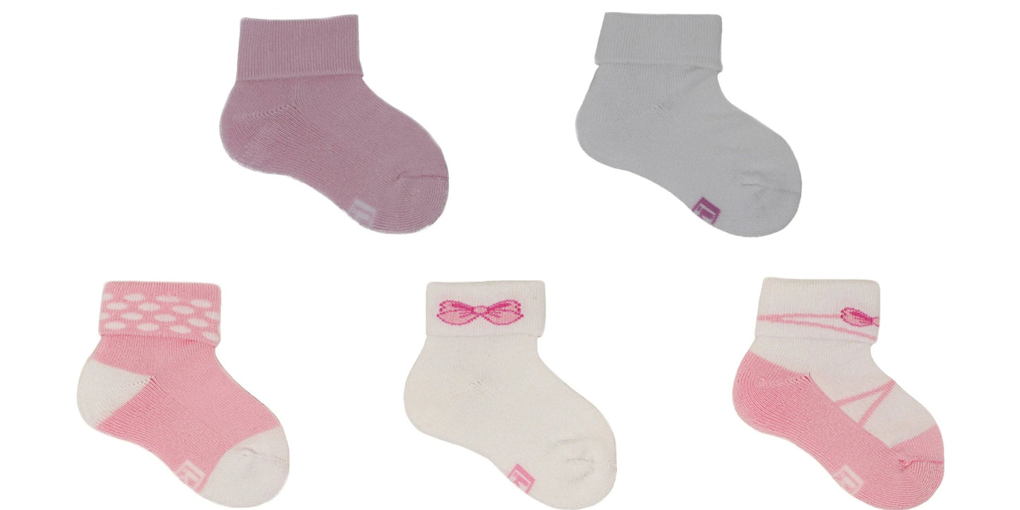 REF 39606 - Chaussettes Bambou Bébé Fille Sans Couture Rose Blanc Beige (5 paires)