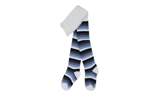 REF 39410C - Collant Fille Blanc à Rayures Bleues en Coton Peigné