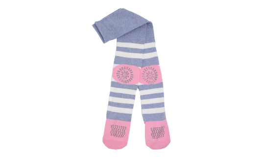 REF 39603A - Collant Bébé Fille Antidérapant "À Quatre Pattes" Gris Bleu en Coton Peigné