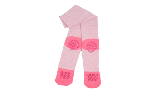 REF 39603B - Collant Antidérapant Bébé Fille "À Quatre Pattes" Rose en Coton Peigné