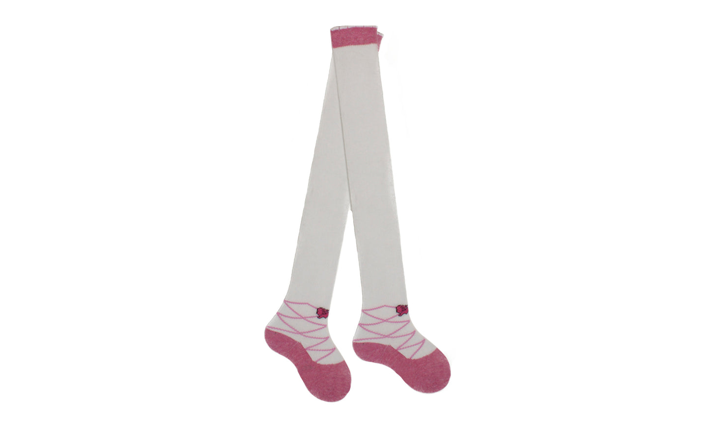 REF 39604C - Collant Bébé Fille Ballerines Blanc en Coton Peigné