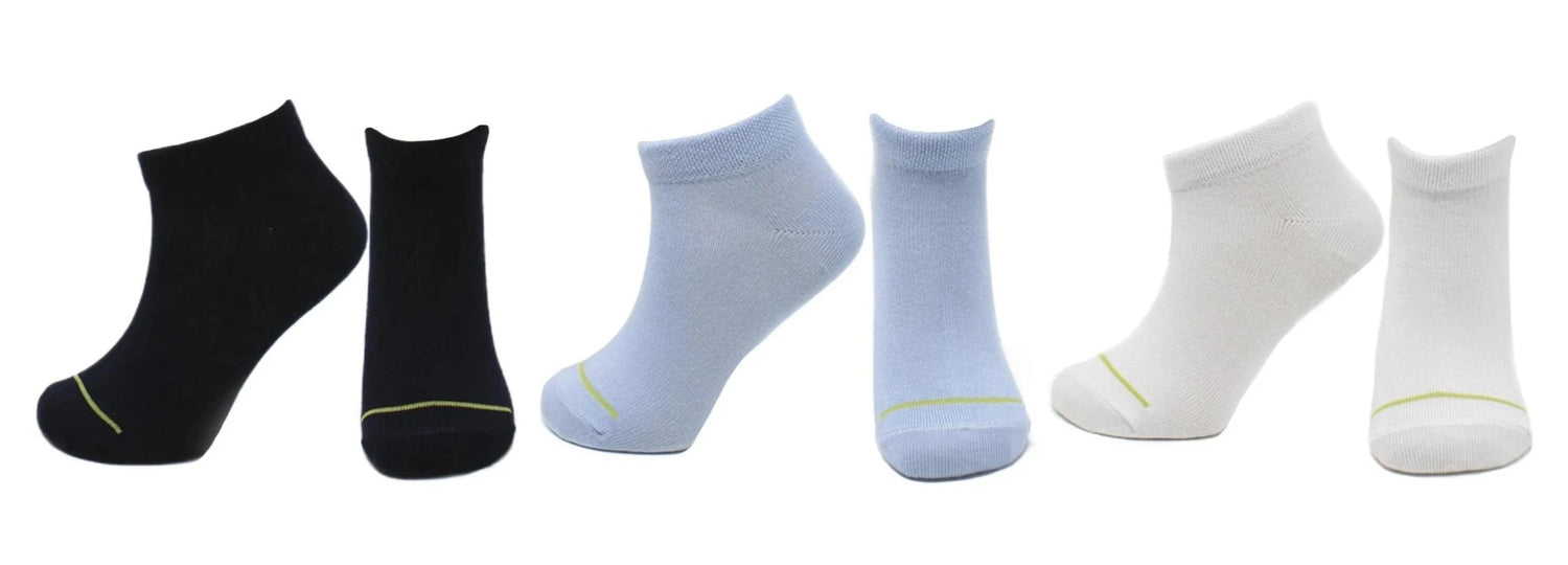 REF 31601A - Chaussettes Socquettes Bambou Garçon Unies Noir Bleu Ciel Blanc (3 paires)
