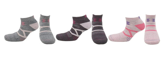 REF 32602 - Socquettes Sport Femme Sans Couture Crazy Touch Gris Mauve Rose en Coton Peigné (3 paires)