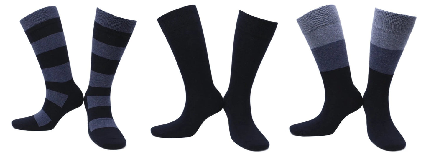 REF 39100A - Chaussettes Homme Rayées et Unies Ciel et Mer Bleues en Coton Peigné (3 paires)
