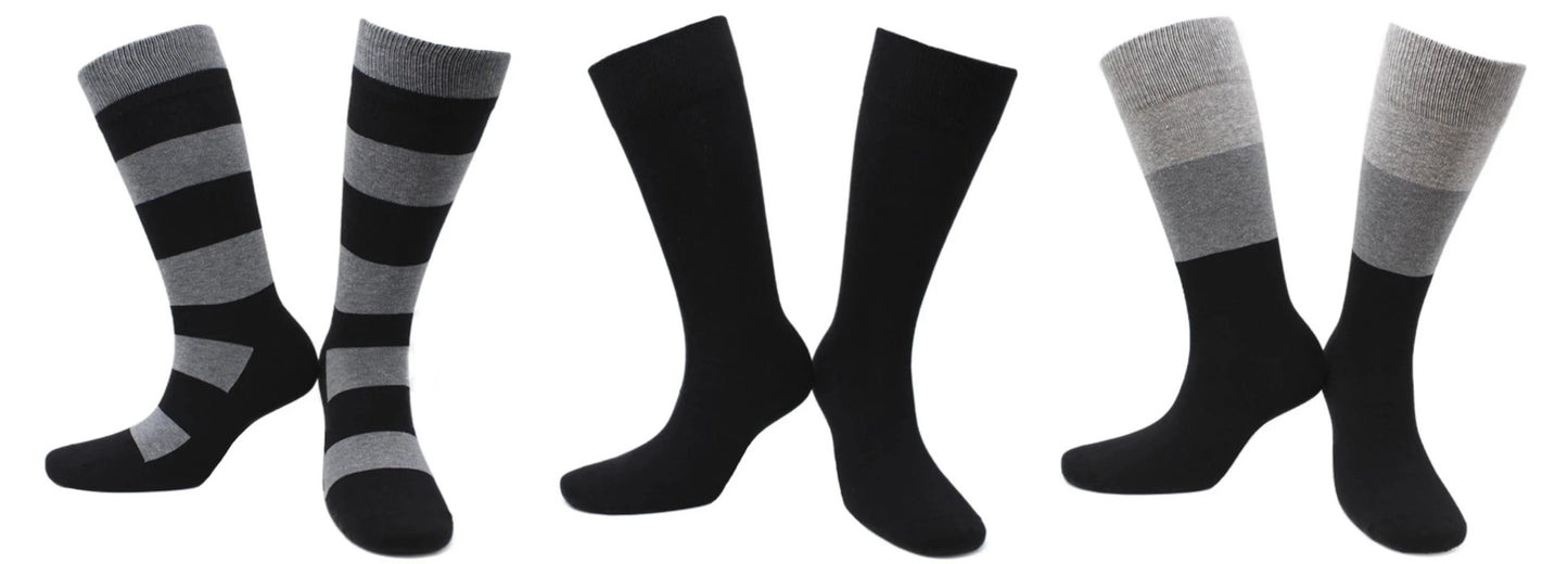 REF 39100B - Chaussettes Homme Rayées et Unies Ciel et Mer Noir Gris en Coton Peigné (3 paires)
