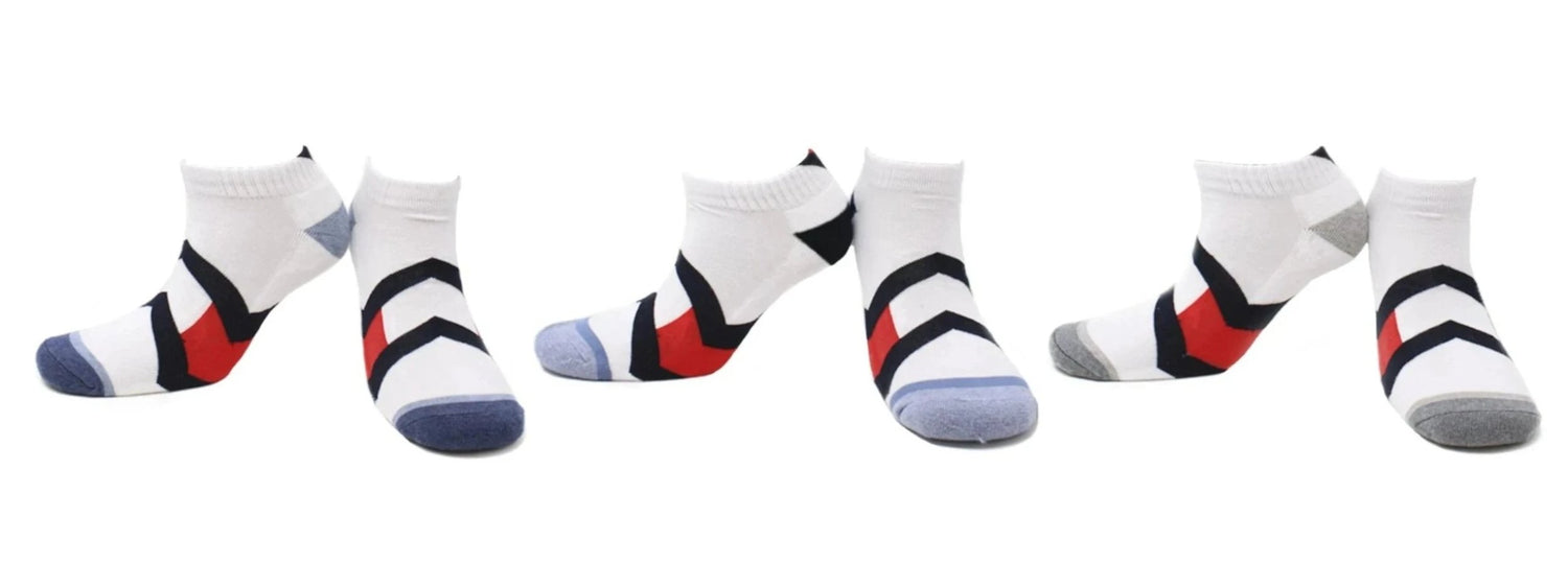 REF 39110A - Socquettes Sport Homme Enfant Chevron Blanc en Coton Peigné (3 paires)