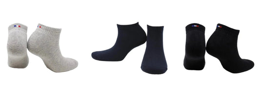 REF 39111B - Socquettes Sport Homme France Unies Gris Bleu Marine Noir France en Coton Peigné (3 paires)