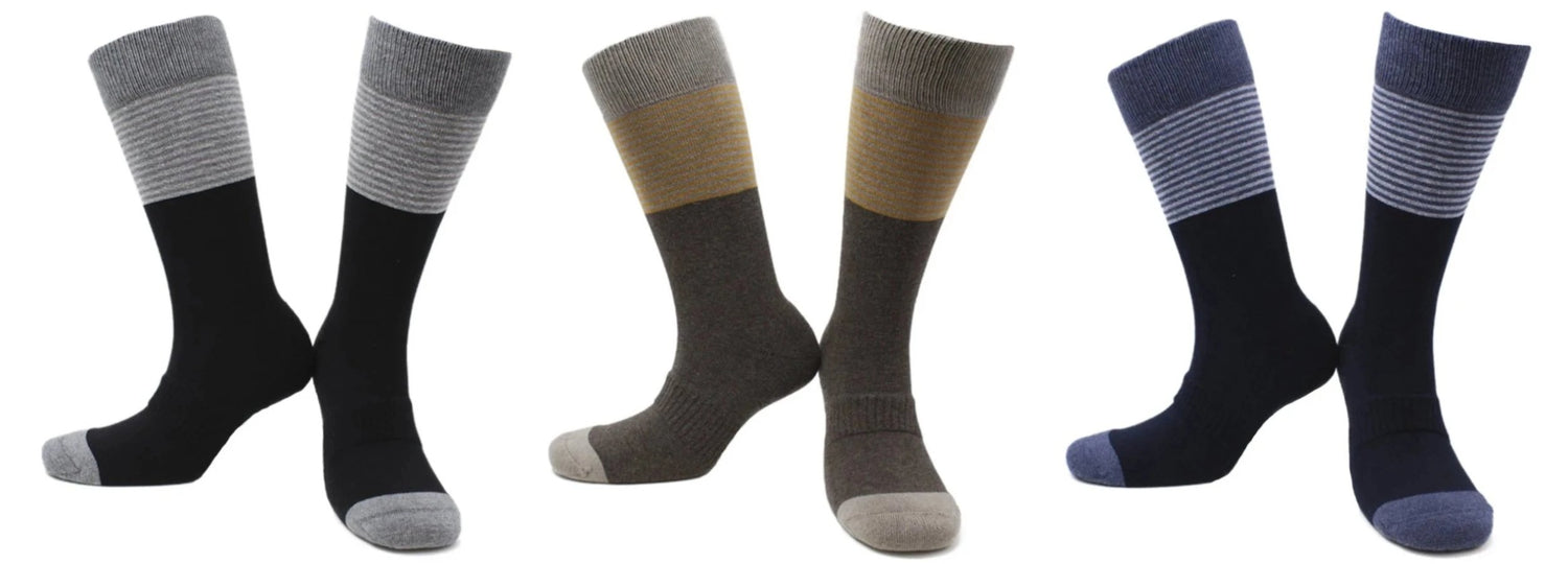 REF 39118 - Chaussettes Homme Total Confort Rayées Noir Café Bleu Marine en Coton Peigné (3 paires)