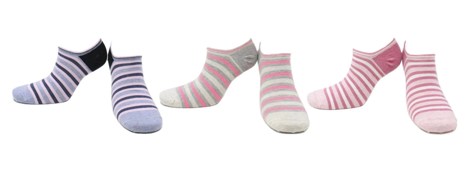 REF 39204 - Chaussettes Invisibles Femme Sans Couture Rayées Gris Beige Fraise en Coton Peigné (3 paires)