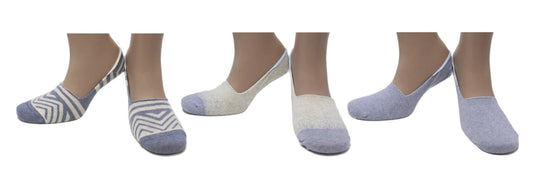 REF 39206 - Chaussettes Super Invisibles Femme Sans Couture Crème, Gris en Coton Peigné (3 paires)