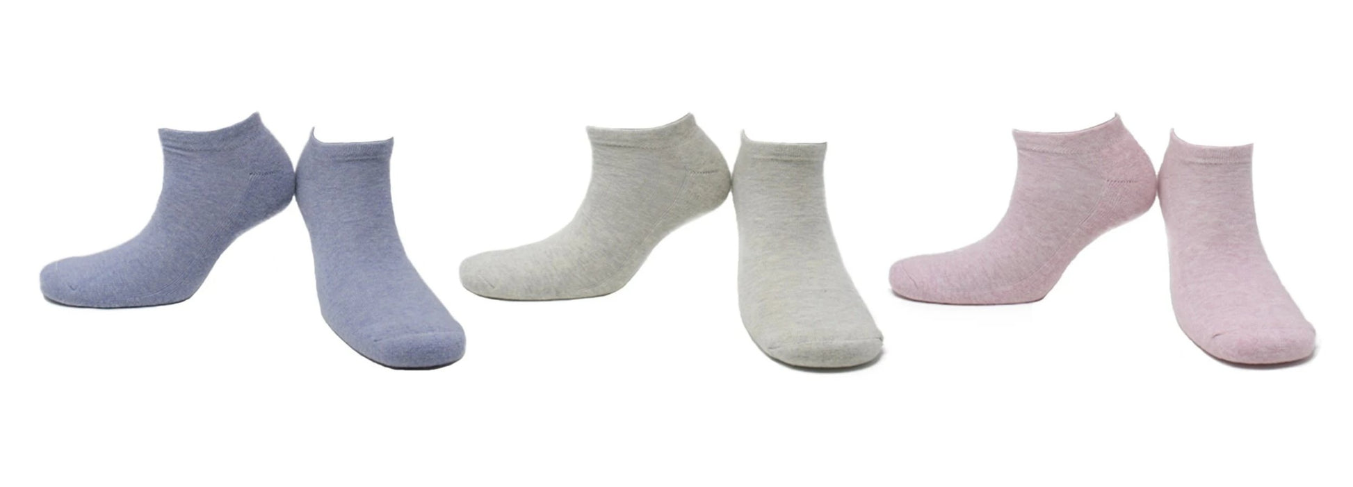 REF 39207 - Socquettes Sport Femme Pastel Unies Bleu Gris Fraise en Coton Peigné (3 paires)