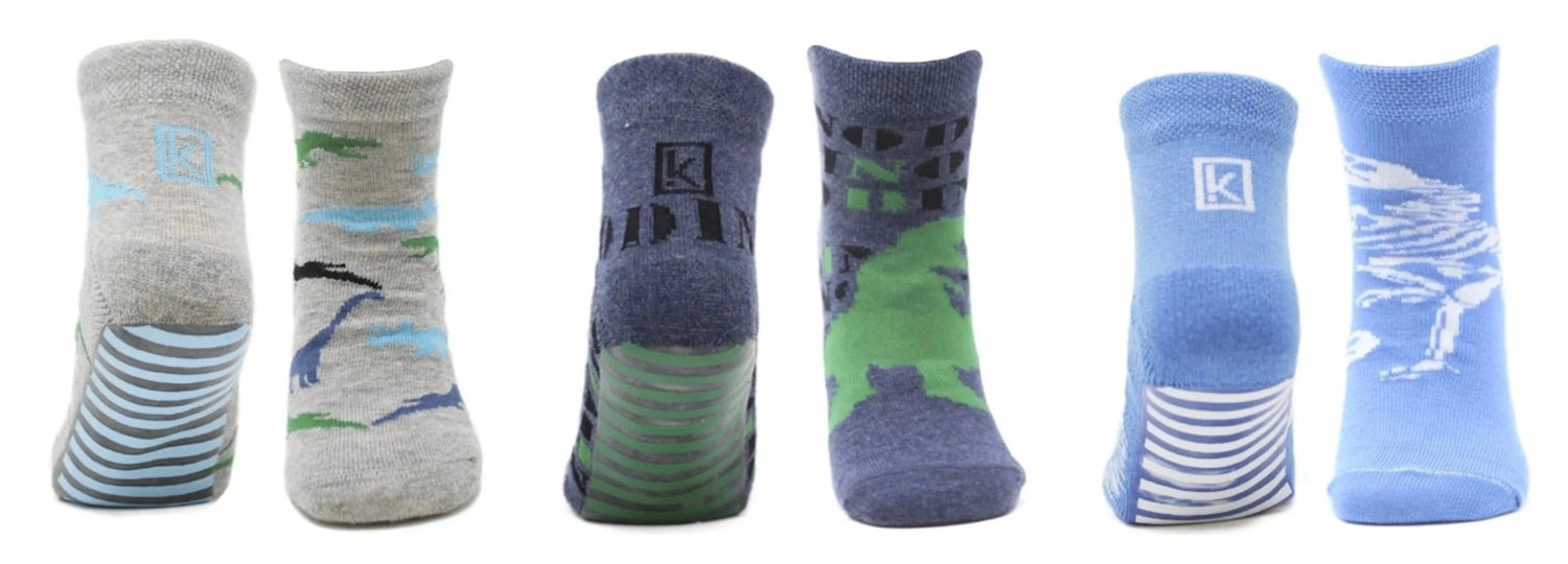 Chaussettes Antidérapantes Enfant Garçon Dinosaure en Coton Peigné (3  paires) – Kolibri Socks