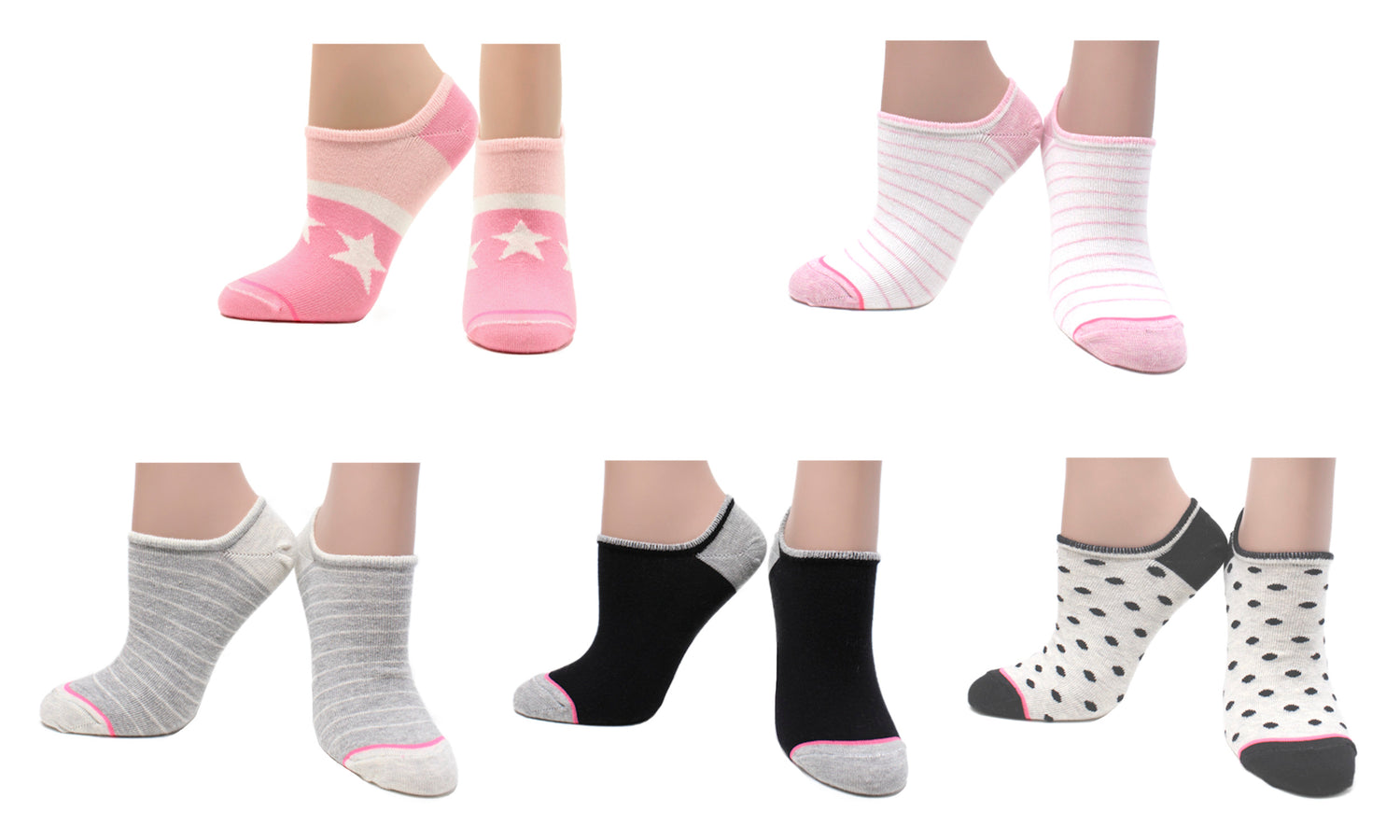 REF 39401 - Chaussettes Invisibles Fille Young Lady Beige Gris Rose Noir en Coton Peigné (5 paires)