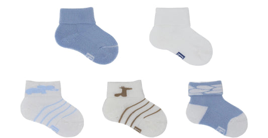 REF 31482 - Chaussettes Bambou Bébé Garçon Sans Couture Bleu Beige Blanc (5 paires)