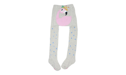 REF 39408D - Collant Fille 4D Flamand Rose Beige en Coton Peigné