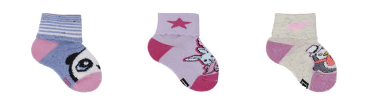 REF 39600B - Chaussettes Bébé Fille Fantaisie B Beige Bleu Lilas en Coton Peigné (3 paires)