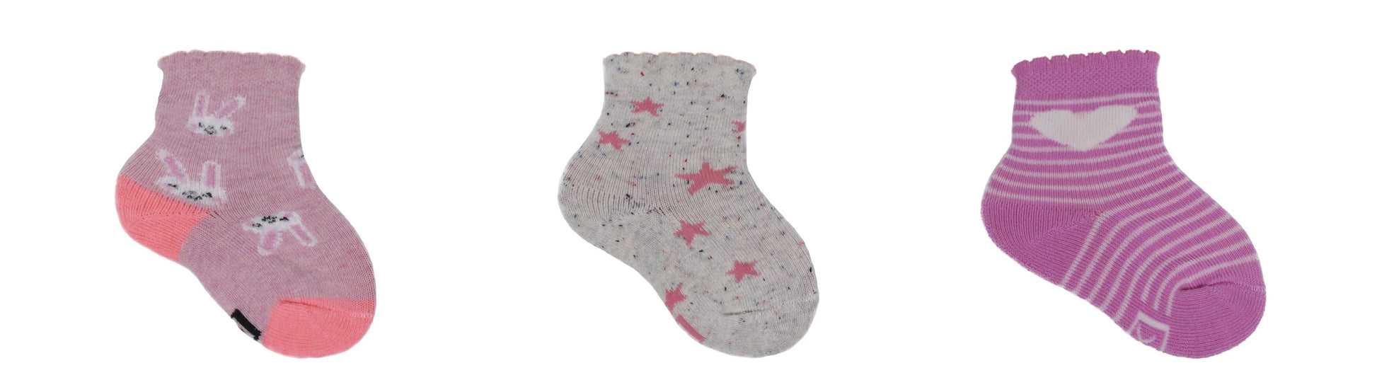 REF 39601B - Chaussettes Bébé Fille Fantaisie Rose Beige en Coton Peigné (3 paires)