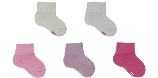 REF 39605 - Chaussettes Bébé Fille Sans Couture Unies Rose Blanc Beige Fuchsia en Coton Peigné (5 paires)