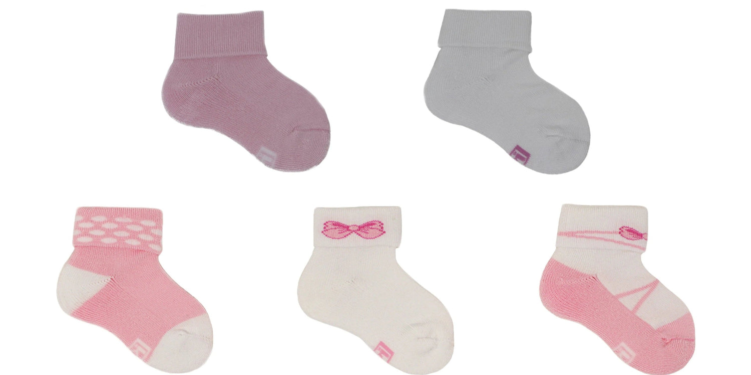 REF 39606 - Chaussettes Bambou Bébé Fille Sans Couture Rose Blanc Beige (5 paires)